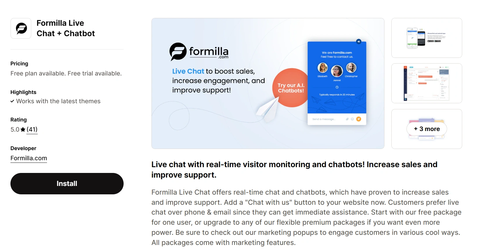 Formilla Live Chat + Chatbot